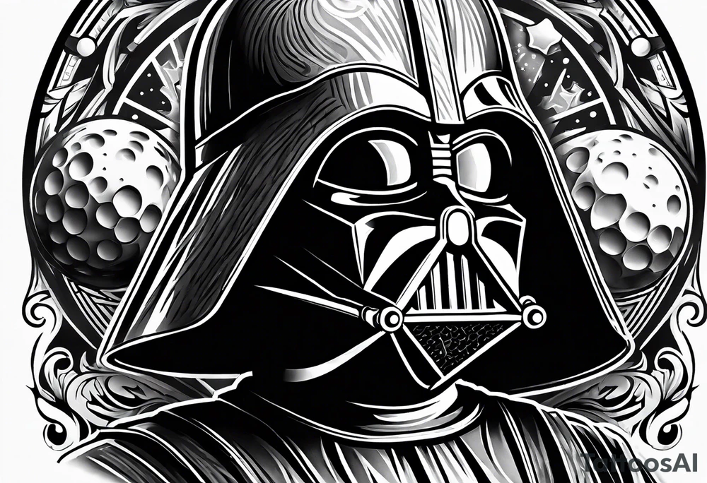An upper sleeve shoulder tattoo that combines a Star Wars and a Golf theme tattoo idea