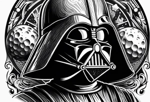 An upper sleeve shoulder tattoo that combines a Star Wars and a Golf theme tattoo idea