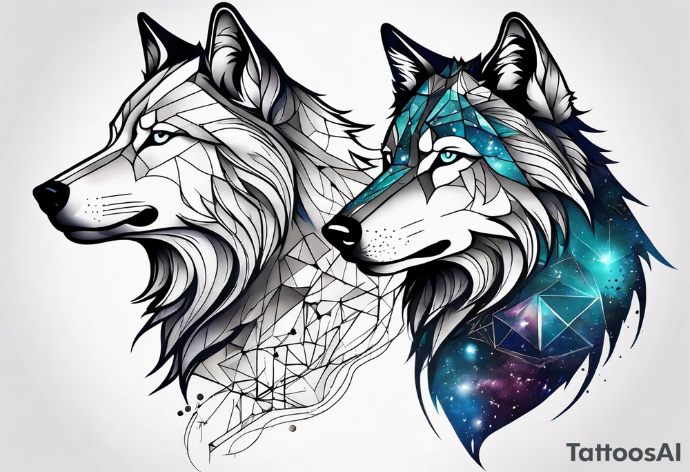 Constellation, two animal wolf, géométric tattoo idea