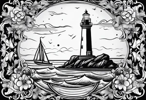 mat  de voilier en forme de phare marin. tattoo idea