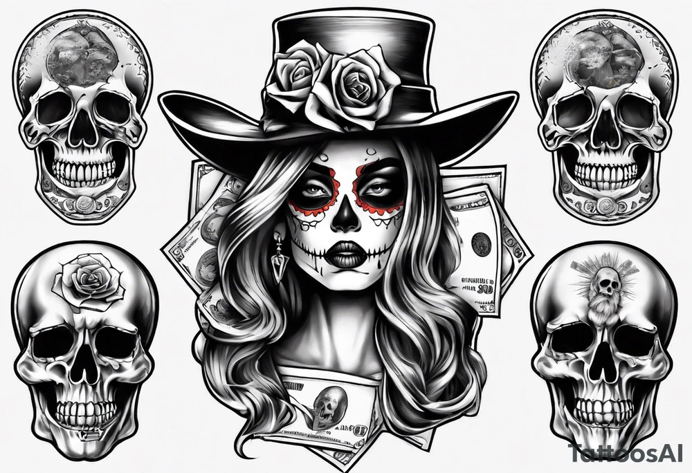 santa la muerta with money tattoo idea