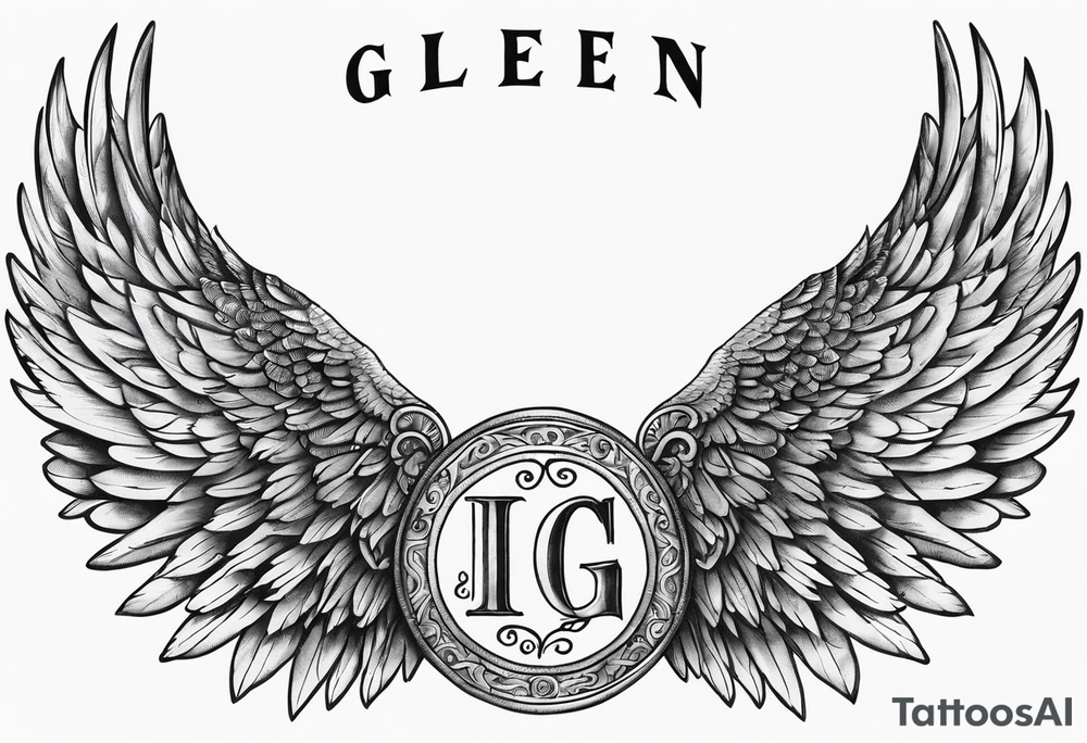 Angel Wings with the word Glenn in the middle tattoo idea