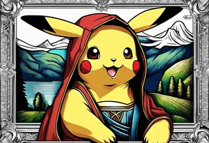 Pikachu drawing mona lisa tattoo idea