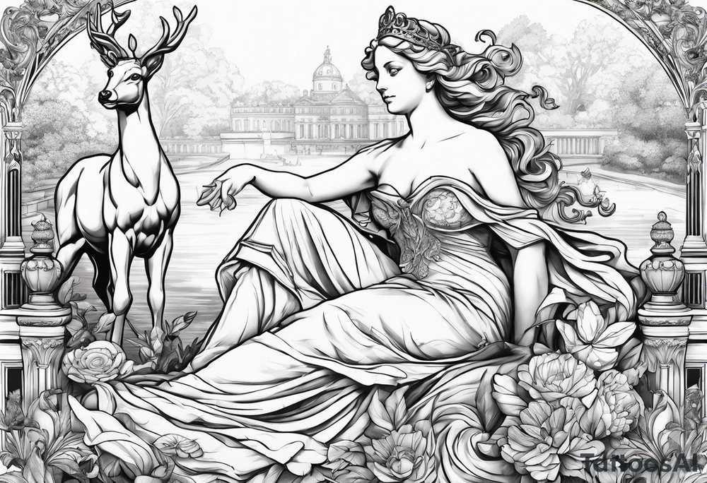 The Diana of Versailles statue but rather than holding a deer, Diana is hunting a swan tattoo idea