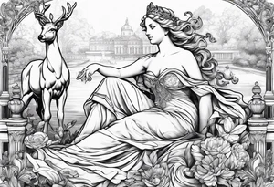 The Diana of Versailles statue but rather than holding a deer, Diana is hunting a swan tattoo idea