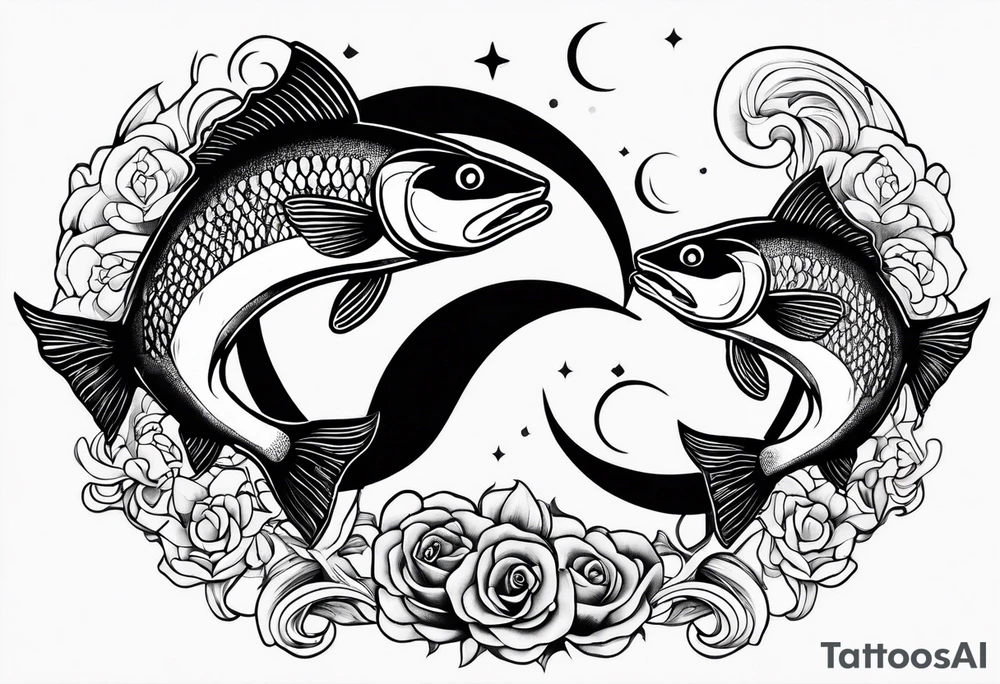 Two Fish with crescent moon tattoo idea