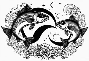 Two Fish with crescent moon tattoo idea