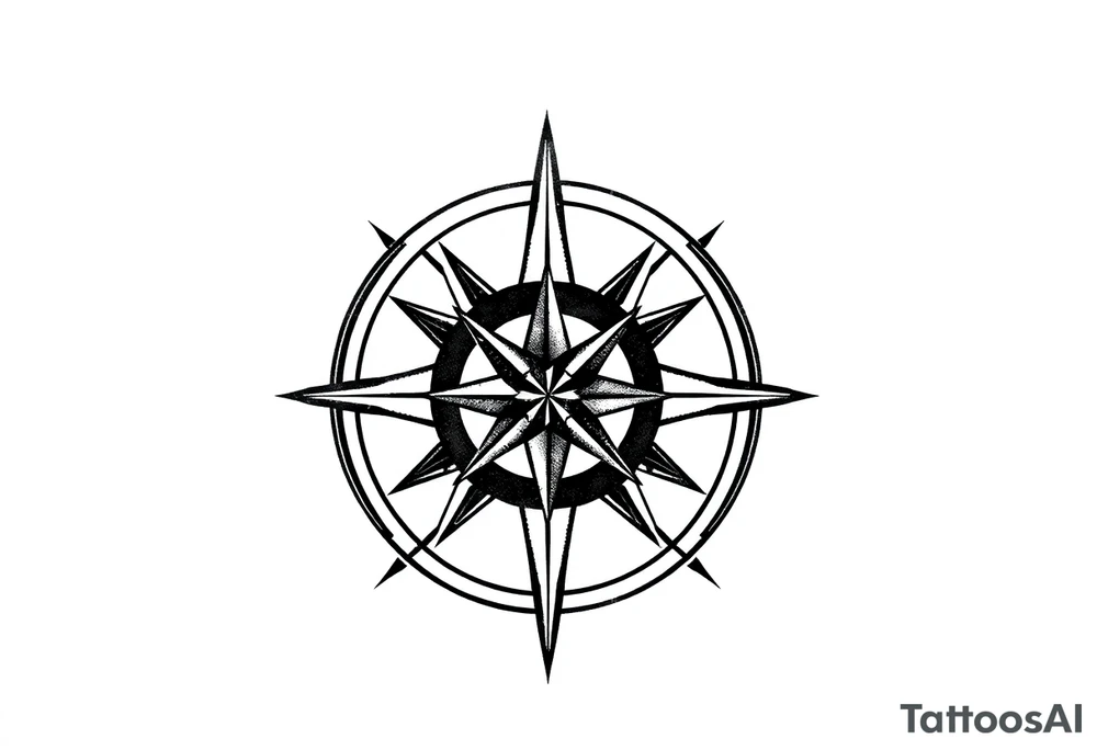 Simple double layered compass rose tattoo idea
