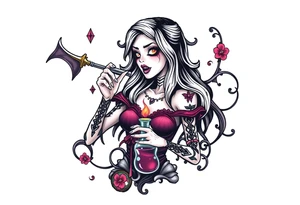 Female grim drinks death potion to get power tattoo idea