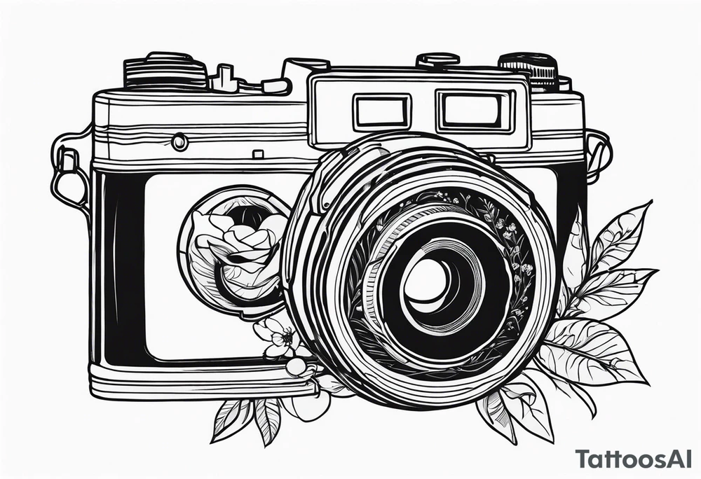 Vintage camera with flowers. tattoo idea