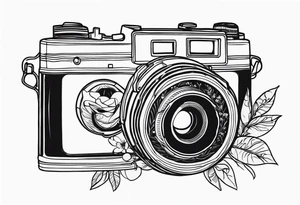 Vintage camera with flowers. tattoo idea