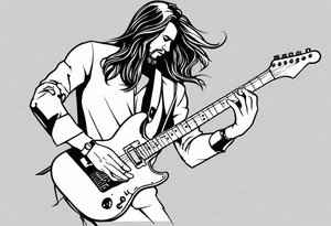long hair rock man playing electric guitar tattoo idea