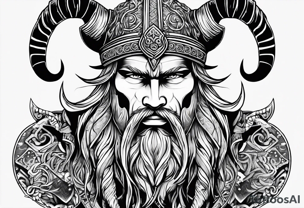 Triple horns tattoo with viking art around it tattoo idea