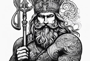 Scuba diver holding a trident of Poseidon tattoo idea