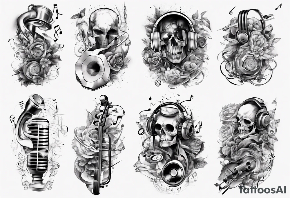 full arm. music combined with science tattoo idea