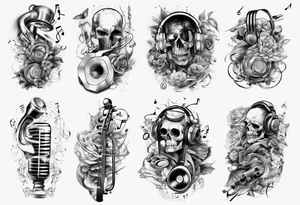 full arm. music combined with science tattoo idea