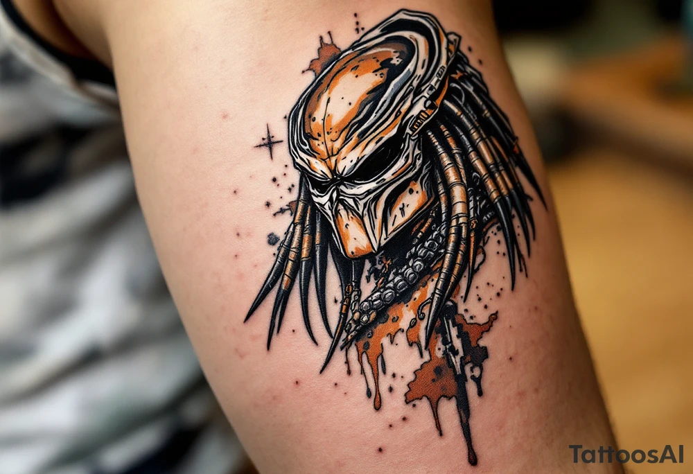 City Hunter Predator – The sleek and agile hunter from Predator 2 (1990), with tanned, speckled orange and brown skin, darker, more streamlined armor, and an elongated bio-mask with more advanced targeting technology. tattoo idea