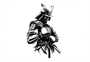 noble samurai warrior silhouette at sunset with boxing gloves tattoo idea