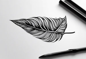 Create an image of a forearm tattoo of a leaf that becomes a feather towards the tip tattoo idea