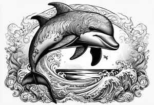 delfin emanando de una ola del mar tattoo idea