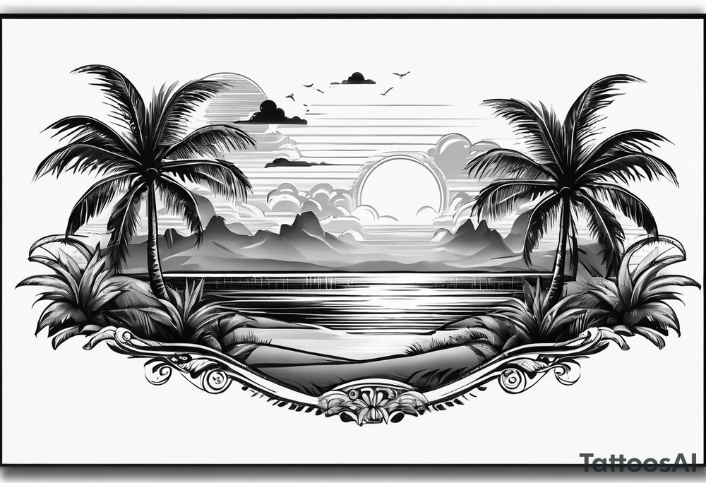 Palm tree postage stamp tattoo idea