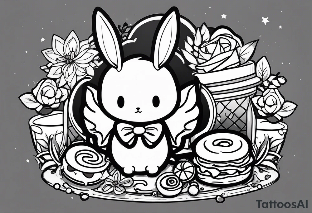 super cute anime cinnamon roll long ears sanrio boba tattoo idea