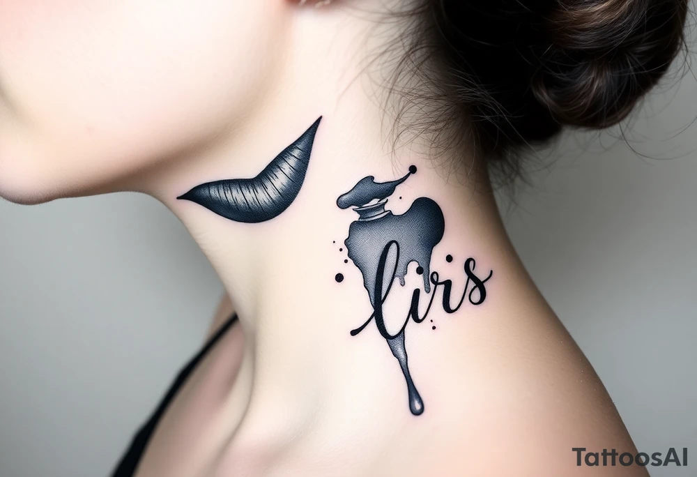Seductive Stain from lipstick kiss with name lrs lowercase with drool black and white tattoo idea