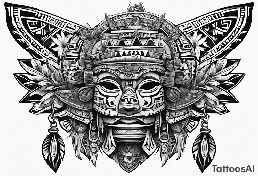 toroids, pyramids, Aztec teaky mask, native tattoo idea