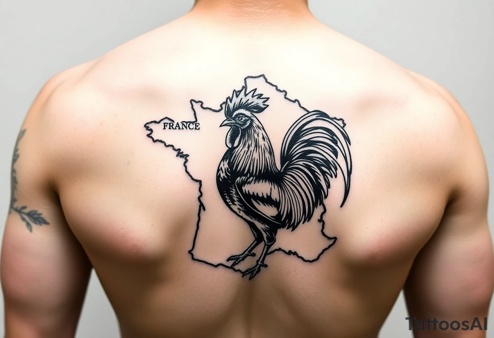 map of France with Rooster in color tattoo idea