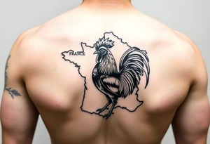 map of France with Rooster in color tattoo idea