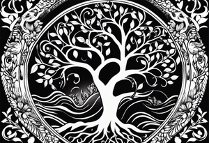 Tree of life with the roots going into a tigers stripes tattoo idea