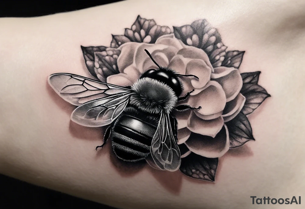 Small tattoo. There’s a hydrangea and a bee but they are not touching. Make the bee smaller than the hydrangea and have the bee off to the side. tattoo idea