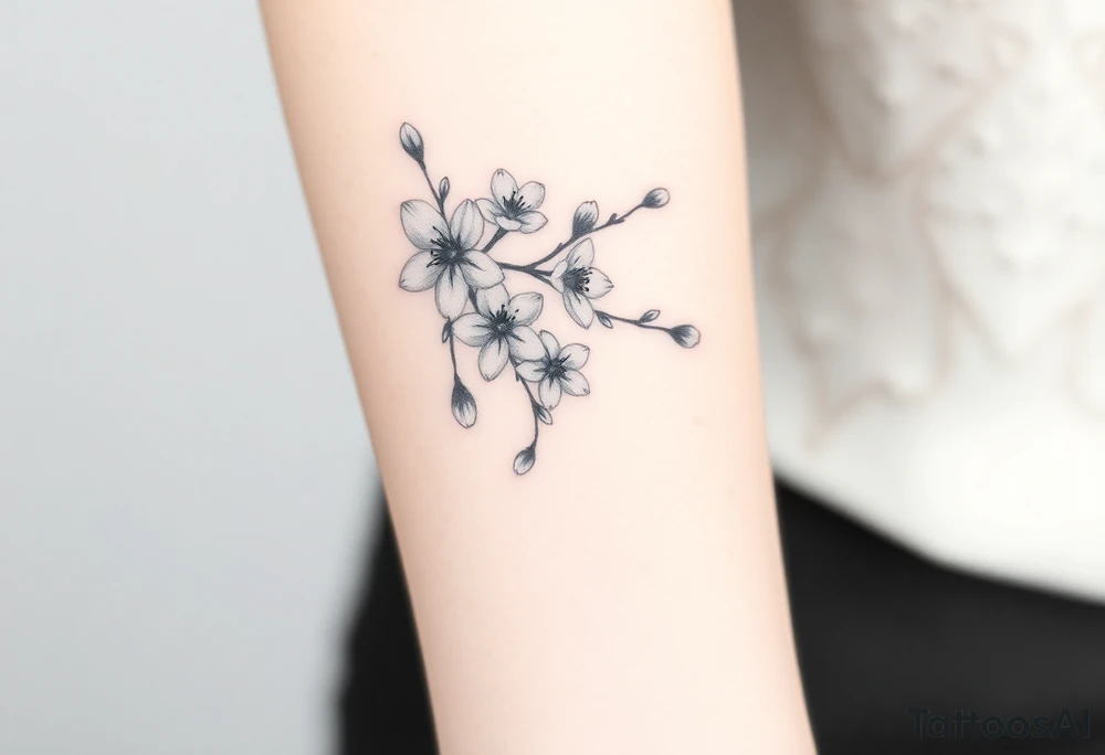 delicate cherry blossoms swirling in spring breeze with petals tattoo idea