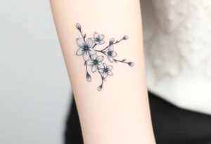 delicate cherry blossoms swirling in spring breeze with petals tattoo idea