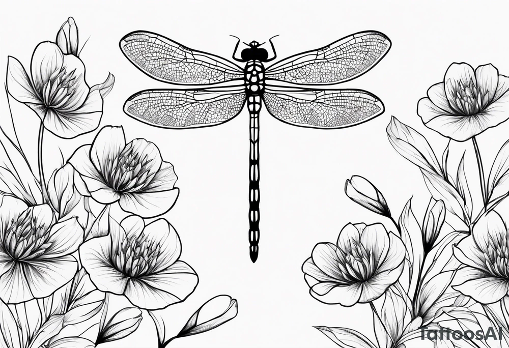 Dragonfly in flight wildflowers simplistic minimalist tattoo idea Dragonfly in flight wildflowers simplistic minimalist tattoo idea