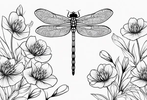 Dragonfly in flight wildflowers simplistic minimalist tattoo idea