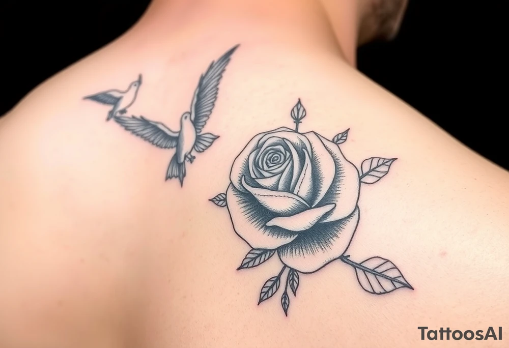 forearm tattoo with clouds doves and a rose (make it  a realistic art style )and grandmothers name that is ":rose" tattoo idea