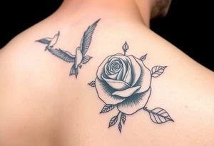forearm tattoo with clouds doves and a rose (make it  a realistic art style )and grandmothers name that is ":rose" tattoo idea