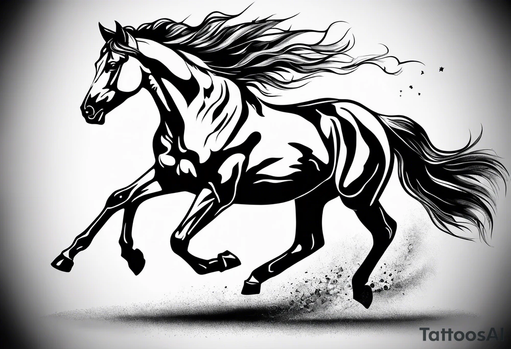 Mustang horse running along blood stomping tattoo idea