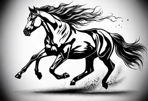 Mustang horse running along blood stomping tattoo idea