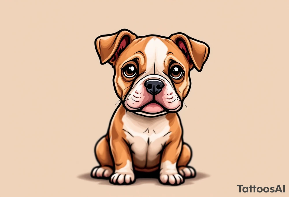 Cartoon Staffordshire Bull Terrier – A cute, exaggerated version with big eyes and floppy ears, shaded in light brown and creamy white, playful and sweet. tattoo idea