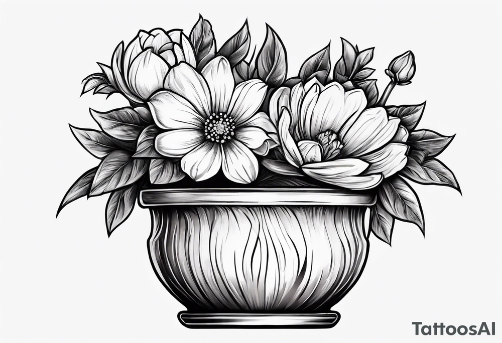 a small flowerpot with a flower that is getting ready to bloom tattoo idea