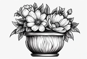 a small flowerpot with a flower that is getting ready to bloom tattoo idea