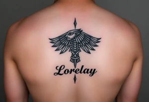 Crea un diseño significativo sobre la cultura egipcia y que tenga el nombre escrito por de bajo del diseño el nombre de mi hermana Lorelay para la parte baja del bíceps tattoo idea