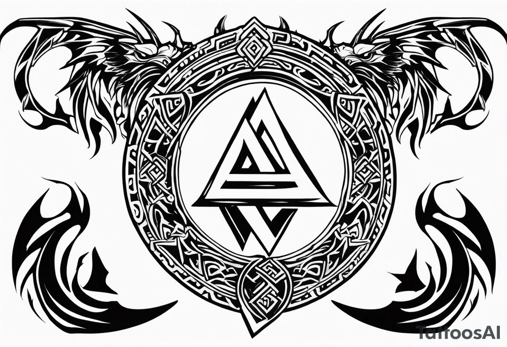 Valhalla sword shield dragon axe Valknut tribal tattoo idea Valhalla sword shield dragon axe Valknut tribal tattoo idea