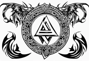 Valhalla sword shield dragon axe Valknut  tribal tattoo idea