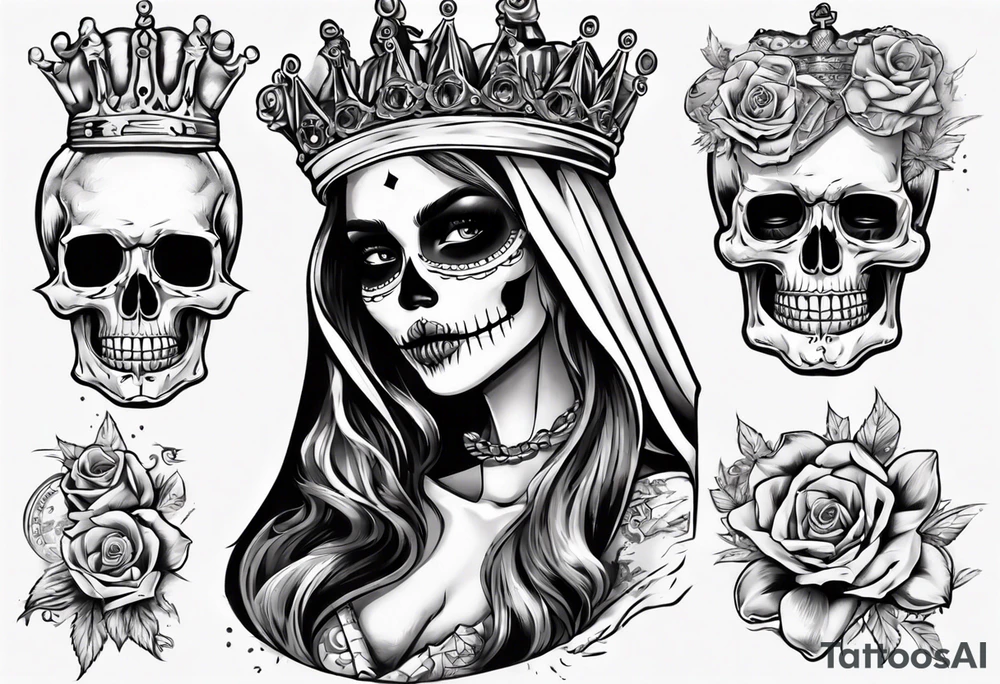 santa la muerta with money and crown
on the card tattoo idea