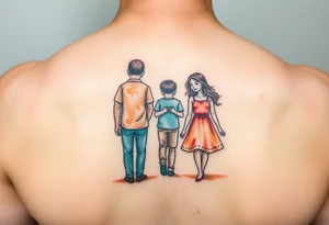 Family 2 parents, 1 baby boy, one 3-year girl wlking through the horizons tattoo idea