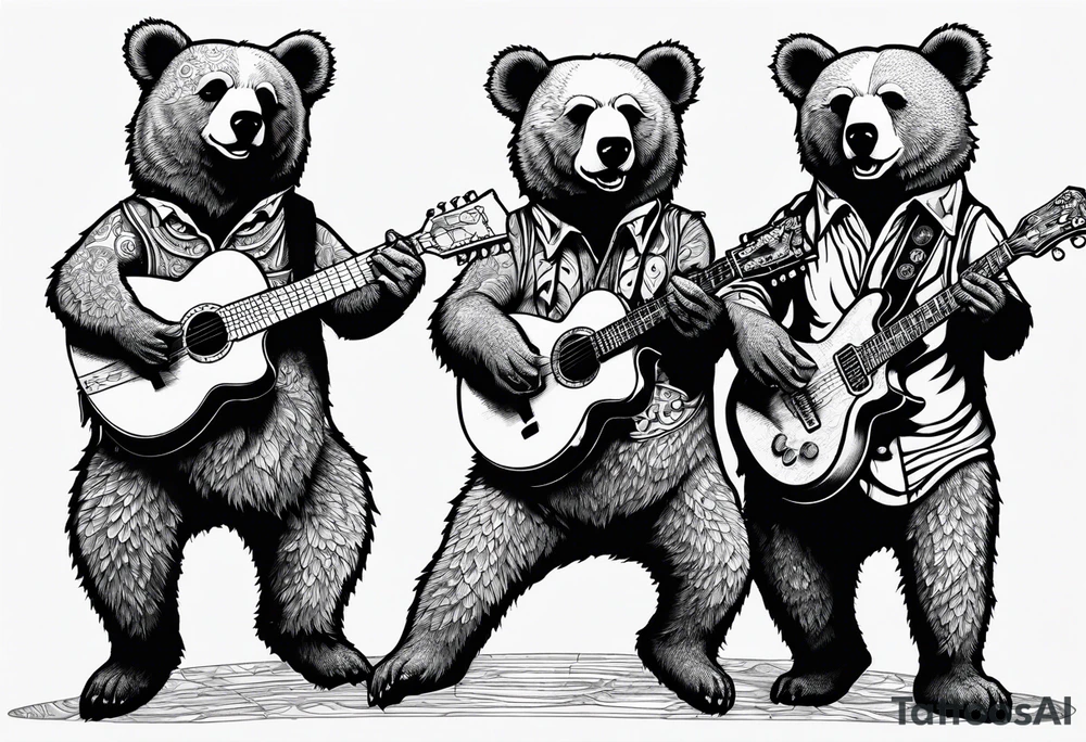 the Grateful Dead dancing bears, outline, no shading, in straight line tattoo idea