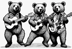 the Grateful Dead dancing bears, outline, no shading, in straight line tattoo idea